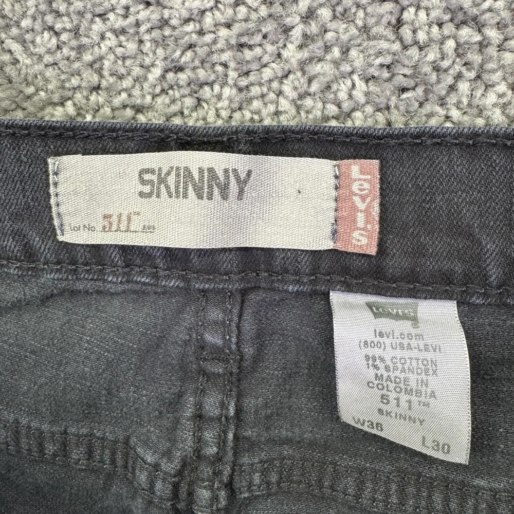 Levis 511 Jeans Mens 36x30 Gray Slim Skinny Charcoal Wash Denim Stretch Casual